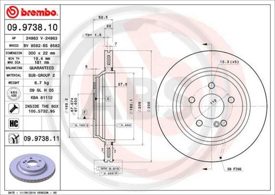 A.B.S. 09.9738.11 - Brake Disc autospares.lv