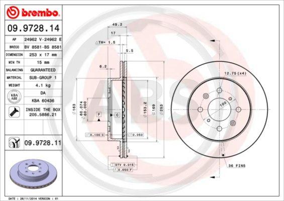 A.B.S. 09.9728.11 - Brake Disc autospares.lv