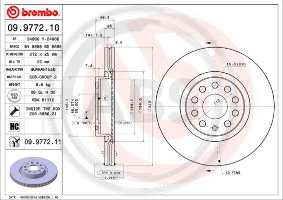 A.B.S. 09.9772.11 - Brake Disc autospares.lv