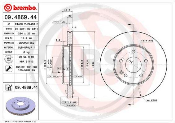 A.B.S. 09.4869.41 - Brake Disc autospares.lv