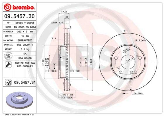 A.B.S. 09.5457.31 - Brake Disc autospares.lv