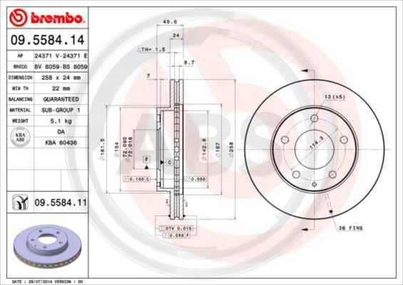 A.B.S. 09.5584.11 - Brake Disc autospares.lv