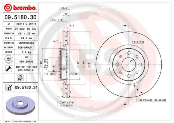 A.B.S. 09.5180.31 - Brake Disc autospares.lv