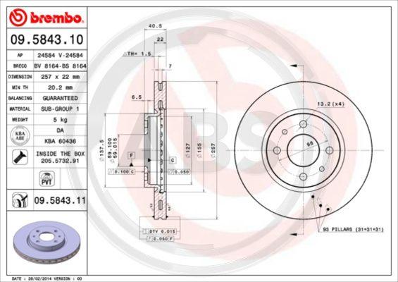 A.B.S. 09.5843.11 - Brake Disc autospares.lv