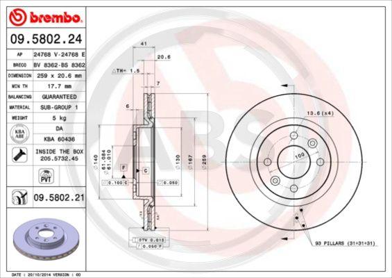 A.B.S. 09.5802.21 - Brake Disc autospares.lv