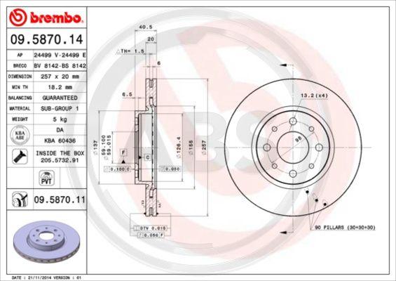 A.B.S. 09.5870.11 - Brake Disc autospares.lv