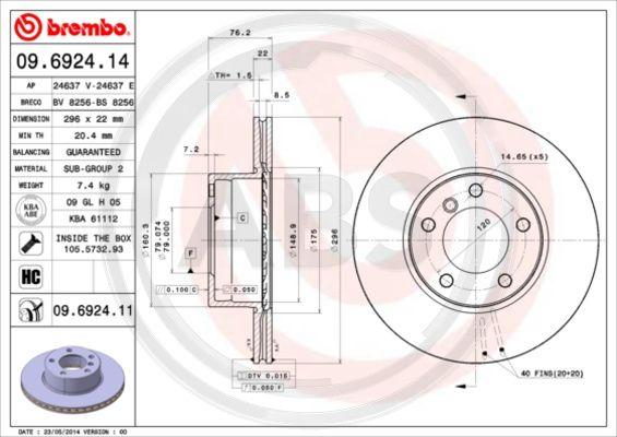 A.B.S. 09.6924.11 - Brake Disc autospares.lv