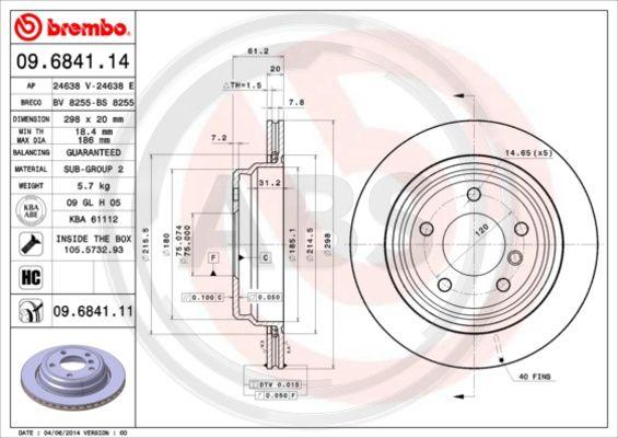 A.B.S. 09.6841.11 - Brake Disc autospares.lv