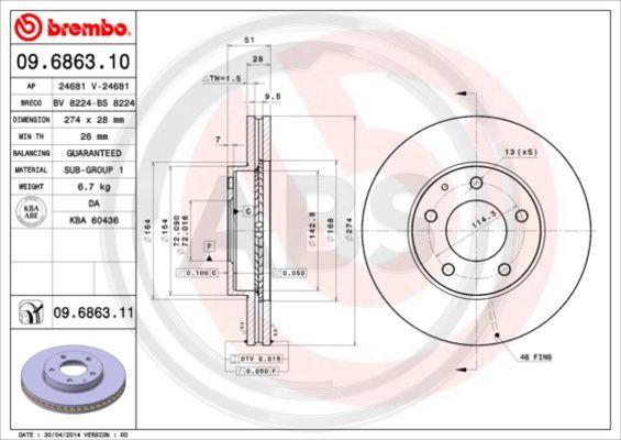 A.B.S. 09.6863.10 - Brake Disc autospares.lv