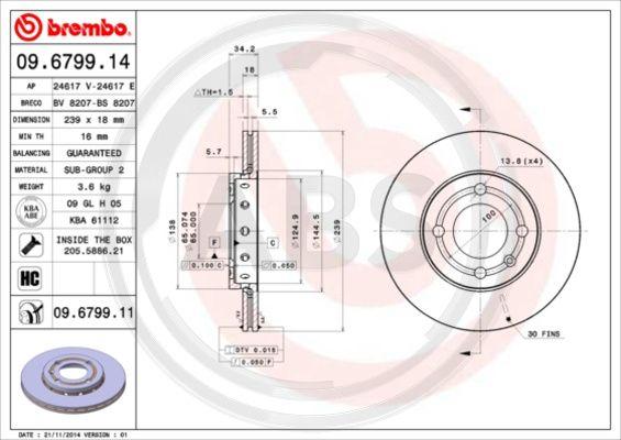 A.B.S. 09.6799.11 - Brake Disc autospares.lv