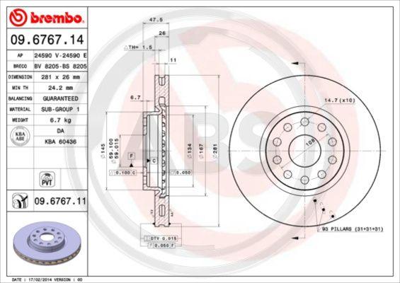 A.B.S. 09.6767.11 - Brake Disc autospares.lv