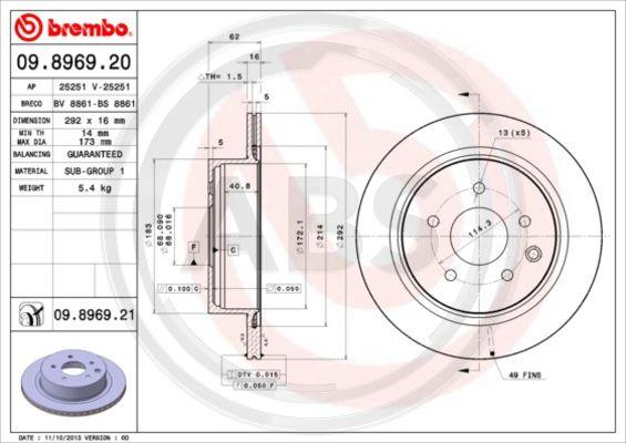 A.B.S. 09.8969.20 - Brake Disc autospares.lv