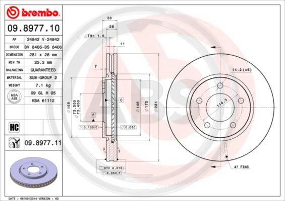 A.B.S. 09.8977.11 - Brake Disc autospares.lv