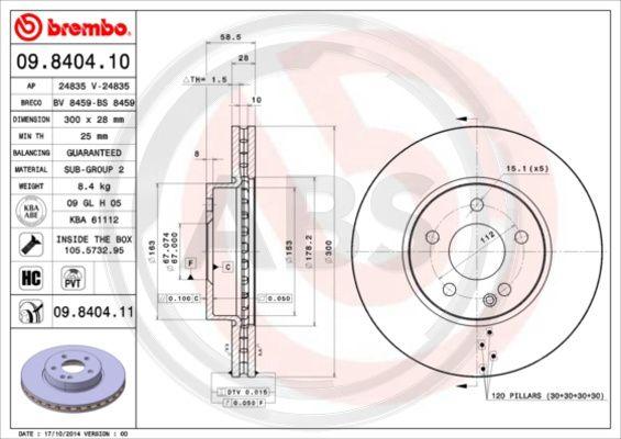 A.B.S. 09.8404.11 - Brake Disc autospares.lv