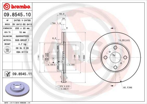 A.B.S. 09.8545.11 - Brake Disc autospares.lv