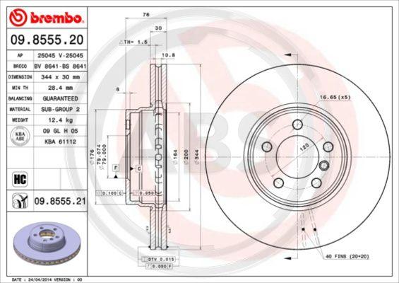 A.B.S. 09.8555.21 - Brake Disc autospares.lv