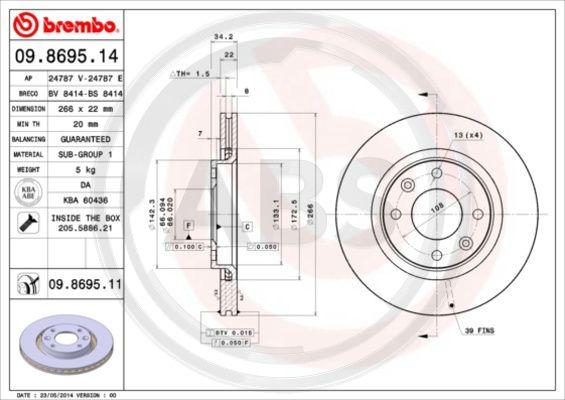 A.B.S. 09.8695.11 - Brake Disc autospares.lv