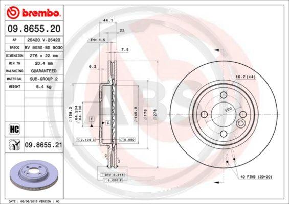 A.B.S. 09.8655.21 - Brake Disc autospares.lv