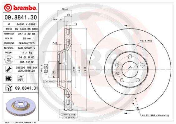 A.B.S. 09.8841.31 - Brake Disc autospares.lv