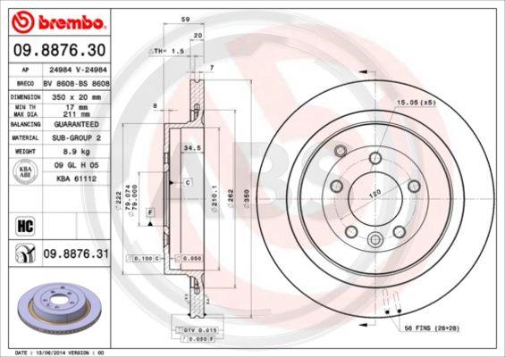 A.B.S. 09.8876.31 - Brake Disc autospares.lv