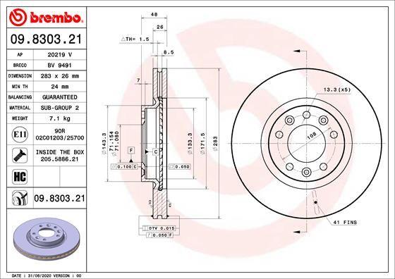 A.B.S. 09.8303.21 - Brake Disc autospares.lv