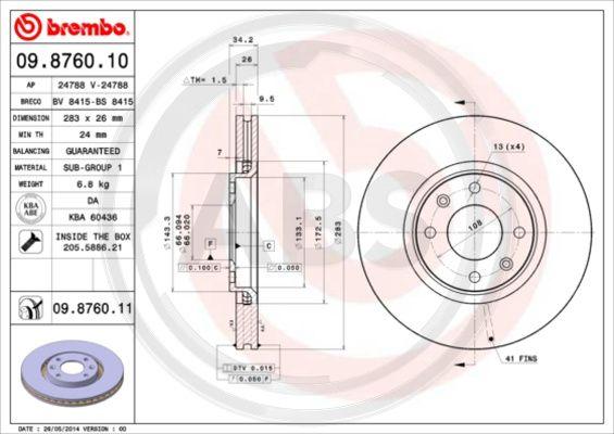 A.B.S. 09.8760.11 - Brake Disc autospares.lv