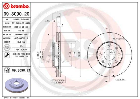 A.B.S. 09.3090.21 - Brake Disc autospares.lv