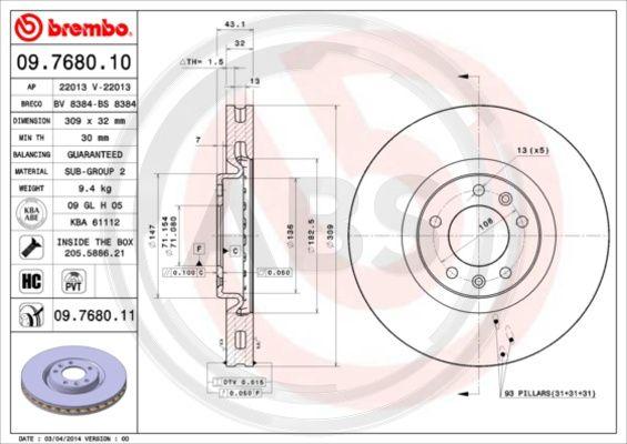 A.B.S. 09.7680.11 - Brake Disc autospares.lv