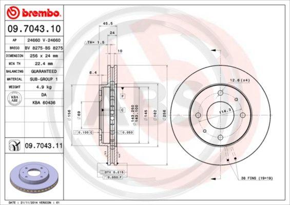 A.B.S. 09.7043.11 - Brake Disc autospares.lv