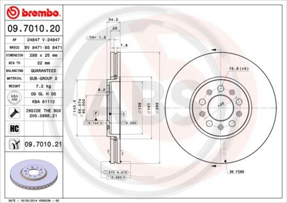 A.B.S. 09.7010.21 - Brake Disc autospares.lv