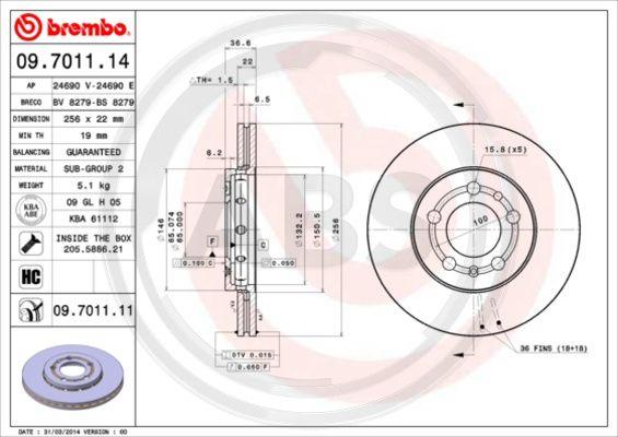 A.B.S. 09.7011.11 - Brake Disc autospares.lv