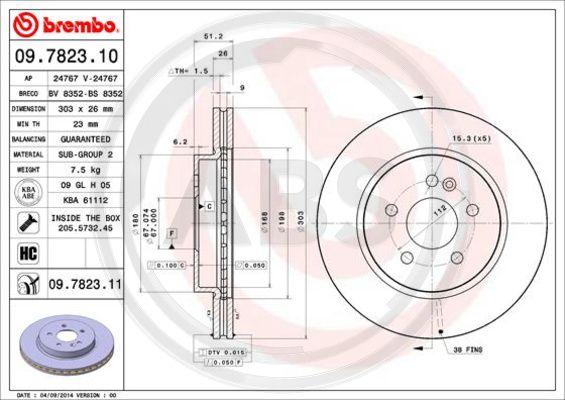 A.B.S. 09.7823.11 - Brake Disc autospares.lv