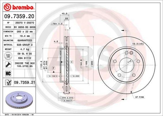 A.B.S. 09.7359.21 - Brake Disc autospares.lv