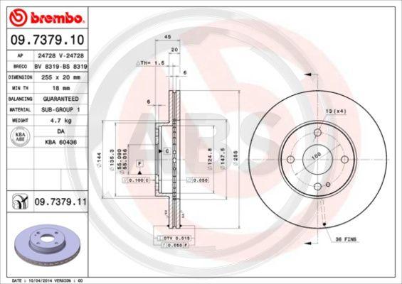 A.B.S. 09.7379.11 - Brake Disc autospares.lv