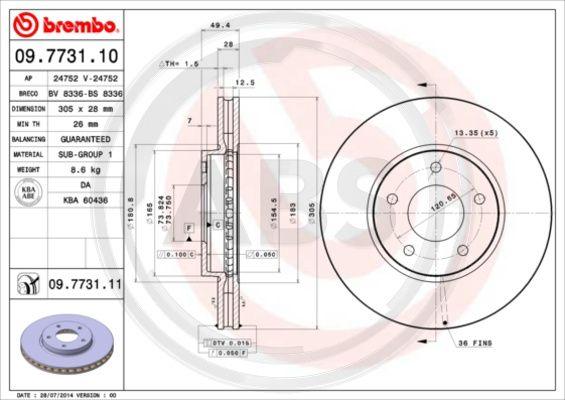 A.B.S. 09.7731.11 - Brake Disc autospares.lv