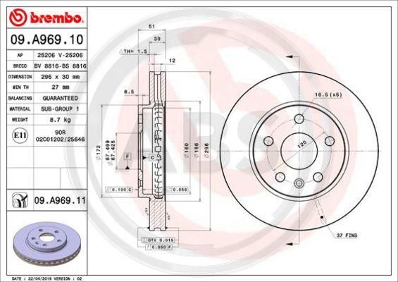 A.B.S. 09.A969.11 - Brake Disc autospares.lv