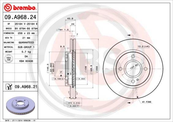 A.B.S. 09.A968.21 - Brake Disc autospares.lv