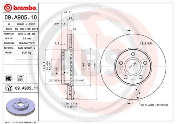 A.B.S. 09.A905.11 - Brake Disc autospares.lv