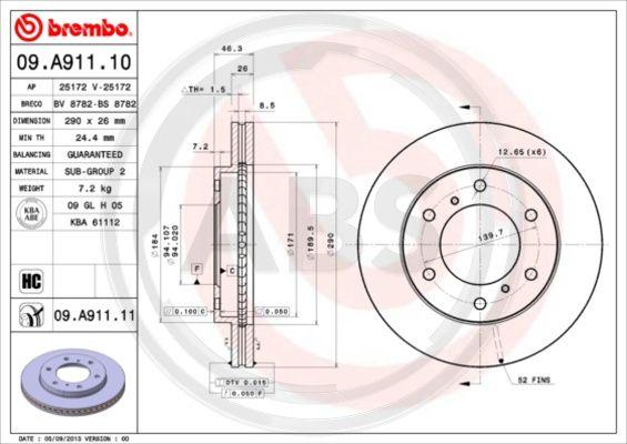 A.B.S. 09.A911.11 - Brake Disc autospares.lv