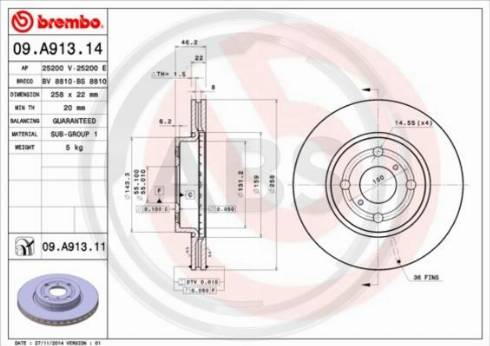 A.B.S. 09.A913.14 - Brake Disc autospares.lv