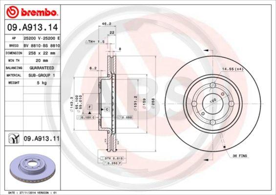 A.B.S. 09.A913.11 - Brake Disc autospares.lv