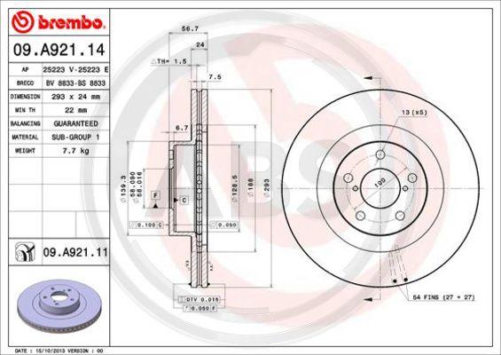 A.B.S. 09.A921.11 - Brake Disc autospares.lv