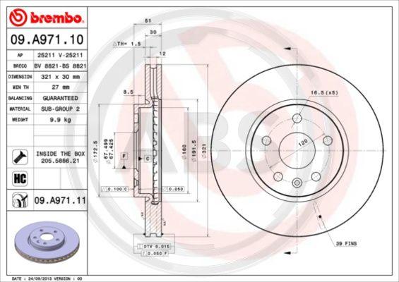 A.B.S. 09.A971.11 - Brake Disc autospares.lv