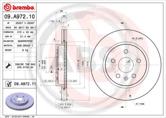 A.B.S. 09.A972.11 - Brake Disc autospares.lv