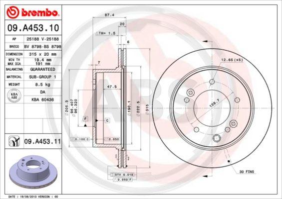 A.B.S. 09.A453.11 - Brake Disc autospares.lv