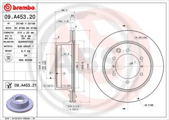 A.B.S. 09.A453.20 - Brake Disc autospares.lv