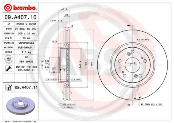 A.B.S. 09.A407.11 - Brake Disc autospares.lv