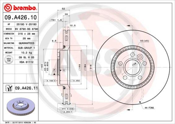 A.B.S. 09.A426.11 - Brake Disc autospares.lv