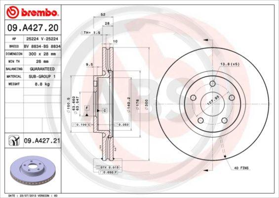 A.B.S. 09.A427.21 - Brake Disc autospares.lv