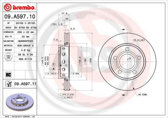 A.B.S. 09.A597.11 - Brake Disc autospares.lv